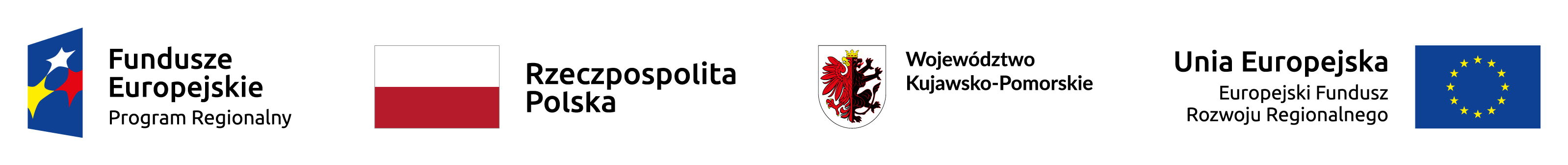 Logotypy UE, Województwa Kujawko-Pomorskiego i Funduszy Europejskich oraz flaga Polski